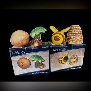 Kirkland's Palm Tree Themed And Honey Bee Theme Salt & Pepper Shakers Lot 2
